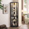 3-235.jpg Lighted Corner Curio Cabinet, Elegant Glass Display Case for Living Room & Bar Storage, Ideal for Antique Collections and Wine Display with Built-in Lighting