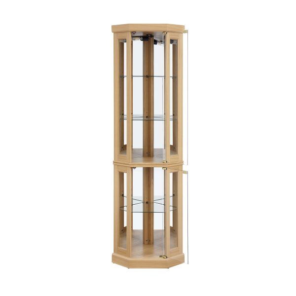 3-236.jpg Lighted Corner Glass Curio Cabinet, Corner Display Case for Living Room, Ideal for Antique Collections, Wine and Bar Glass Storage with Light Included