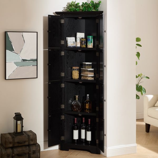 3-241.jpg 4-Tier 72" Tall Corner Kitchen Pantry Storage Cabinet with 8 Doors, Farmhouse Style Corner Cabinet with Shelves, Multifunctional Bookshelf & Storage Cabinet for Bathroom and Living Room