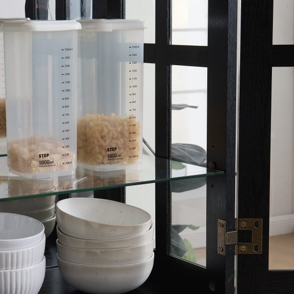 Vintage Curio Display Cabinet with 4 Glass Doors & Adjustable Shelves, Antique Style Showcase for Collectibles, Ideal for Home & Office, E26 Bulb Included