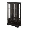 Lighted Glass Curio Cabinet with Adjustable Shelves, Elegant 2-Door Display Cabinet Featuring a Built-in Drawer, Bulb Included