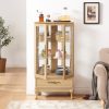 Lighted Glass Curio & Wine Cabinet with Adjustable Glass Shelves, 2 Doors, 1 Drawer, Sideboard Design, and Included Bulb