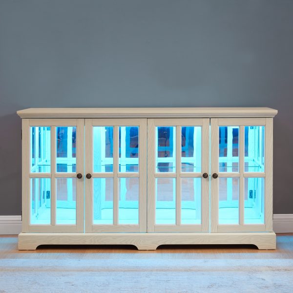LED Antique Curio Display Cabinet with 4 Glass Doors & Adjustable Shelves, Vintage Style Showcase for Collectibles, Ideal for Home and Office Use