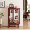 2-Door Curio Cabinet with Tempered Glass Doors, Mirrored Back Panel & Adjustable Shelves, Lighted Display Cabinet for Home and Office, Bulb Included