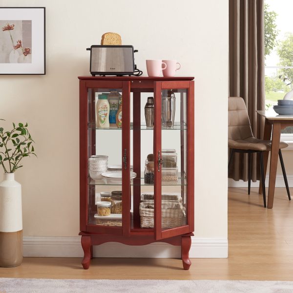 2-Door Curio Cabinet with Tempered Glass Doors, Mirrored Back Panel & Adjustable Shelves, Lighted Display Cabinet for Home and Office, Bulb Included
