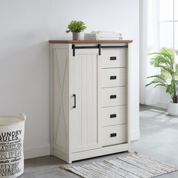 3-257.jpg 5-Drawer Dresser with Sliding Barn Door, Modern Farmhouse Tall Chest of Drawers, Versatile Storage Organizer for Bedroom, Hallway and Living Room