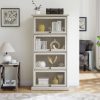 4-Tier Glass Display Cabinet with Flip-Up Glass Doors, Multi-Functional Curio Storage for Collectibles, Toy Figures & Books, Suitable as a Living Room Bookcase
