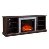 Large TV Media Console with Faux Stacked Stone Surround, TV Storage Rack with Spacious Storage Cabinet & 23" Fireplace Insert, Modern TV Stand for Living Room