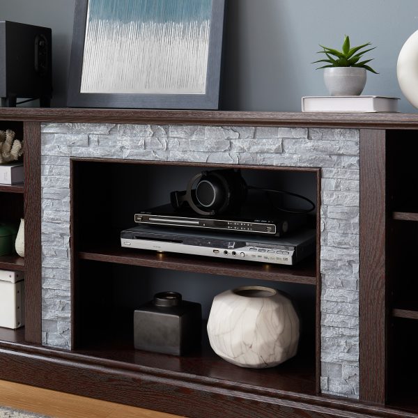 Large Faux Stacked Stone TV Stnad, Desk Storage Rack, Media Console Table with Large Storage Cabinet,Modern TV Media Entertaionment Stand