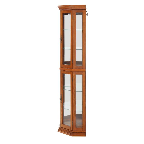 3-274.jpg Lighted Corner Curio Cabinet with Tempered Glass Doors, Adjustable Glass Shelves, Bead Bulb Included, Multi-Functional Display Cabinet with Glass Shelving & Bar Storage