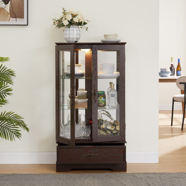 3-276.jpg Lighted Glass Curio Cabinet with Adjustable Glass Shelves, 2 Doors, 1 Drawer and Included Bulb
