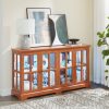 LED Lighted Antique Curio Display Cabinet with 4 Glass Doors & Adjustable Shelves, Vintage Showcase for Collectibles, Home & Office Display Case