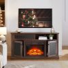 Embossed Pattern TV Stand with 23" Fireplace Insert, Media Console with Open & Closed Storage & Sliding Door for Living Room & Bedroom