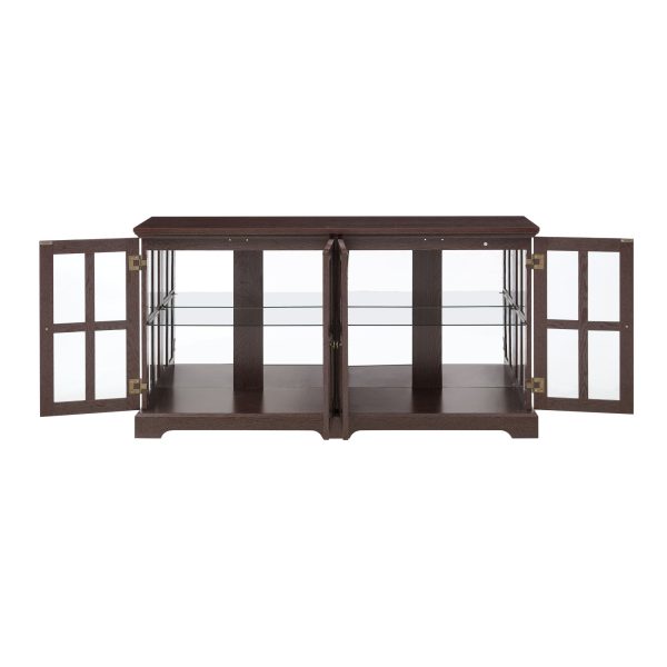 3-283.jpg LED-Lit Antique Curio Display Cabinet with 4 Glass Doors & Adjustable Shelves, Vintage Showcase for Collectibles, Home & Office