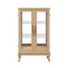 Elegant Light Oak Curio Cabinet with Tempered Glass Doors, LED Lighting, Mirrored Back & Adjustable Shelves, Ideal Display Storage for Home & Office
