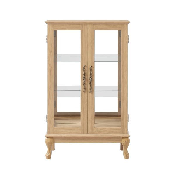 Elegant Light Oak Curio Cabinet with Tempered Glass Doors, LED Lighting, Mirrored Back & Adjustable Shelves, Ideal Display Storage for Home & Office
