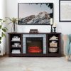 3-287.jpg Mantel Electric Fireplace TV Media Stand with Faux Stacked Stone Surround, Modern Entertainment Console with Open Storage & 18" Fireplace Insert