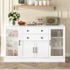 58.3" Modern Buffet Sideboard Storage Cabinet with 4 Doors, 2 Drawers, Adjustable Shelves, Built-in Power Outlet, Acrylic Panels & Aluminum Alloy Handles, for Dining Room, Living Room and Kitchen