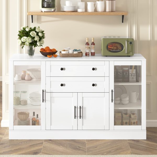 58.3" Modern Buffet Sideboard Storage Cabinet with 4 Doors, 2 Drawers, Adjustable Shelves, Built-in Power Outlet, Acrylic Panels & Aluminum Alloy Handles, for Dining Room, Living Room and Kitchen