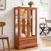 Lighted Glass Curio Display Cabinet with Adjustable Glass Shelves, 2 Doors & 1 Drawer C Light Bulb Included