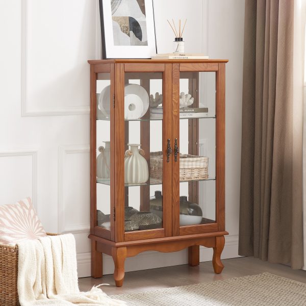 2-Door Lighted Curio Cabinet with Tempered Glass Doors, Mirrored Back & Adjustable Shelves C Bulb Included for Home & Office