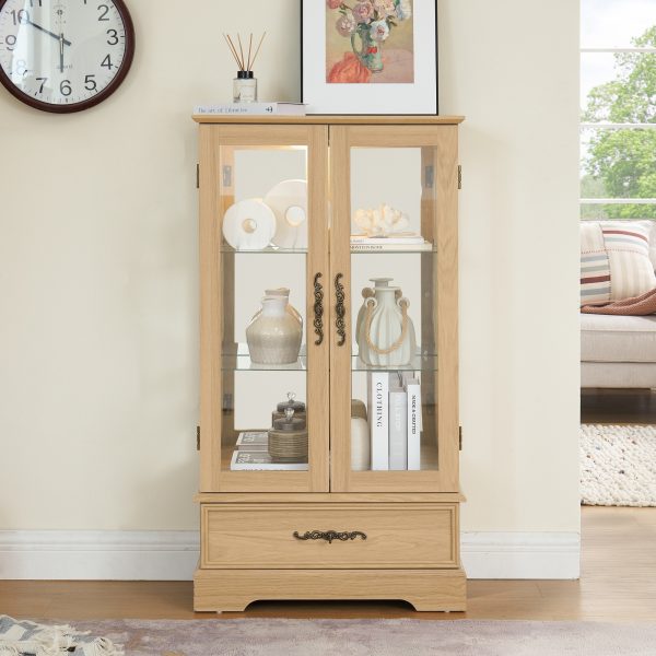 3-299.jpg Lighted Glass Curio Cabinet with Adjustable Glass Shelves, 2 Doors, 1 Drawer & Included Light Bulb