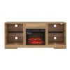 3-301.jpg Modern Electric Fireplace TV Stand with 3D Fireplace, LED Lights, Glass Shelves & USB Charging Port