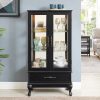3-303.jpg Lighted Curio Cabinet with 2 Glass Doors, Adjustable Shelves & Drawer - Light Black Finish, Wine Display & Home Storage Decor