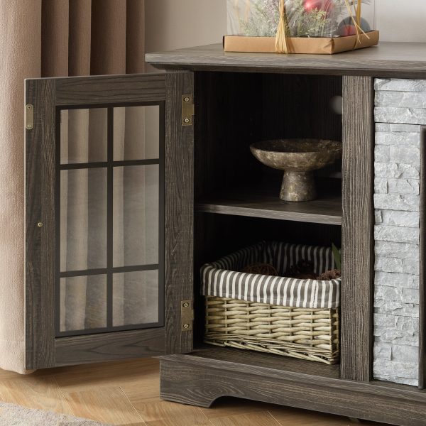 58" Modern TV Stand with 2-Door Storage, Faux Stone Media Console, Grey Large Entertainment Center for Living Room