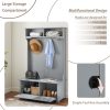 3-307.jpg Modern Classic Hall Tree with Coat Hooks & Shoe Storage Bench, Entryway Organizer with Open Shelves and Shoe Cabinets