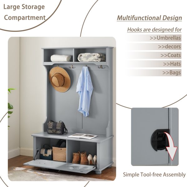 3-307.jpg Modern Classic Hall Tree with Coat Hooks & Shoe Storage Bench, Entryway Organizer with Open Shelves and Shoe Cabinets
