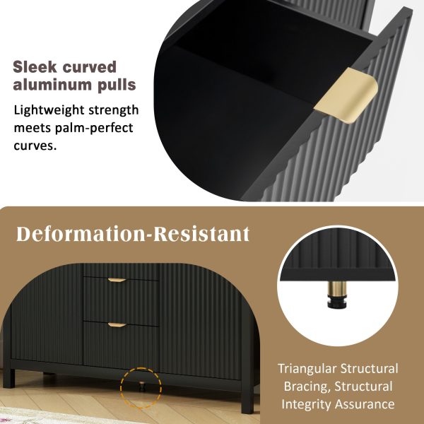 3-31.jpg Wave-Design Storage Sideboard with 3 Adjustable Shelves, 3 Drawers & Soft-Close Doors, Metal Handle Accent Console Table for Study, Hallway & Living Room, Available in 3 Colors