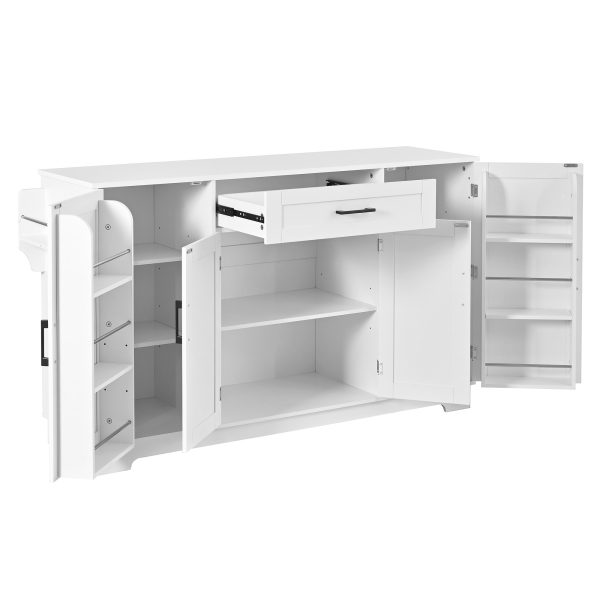 54.3" Sideboard Buffet Storage Cabinet with 4 Doors, 1 Drawer & Adjustable Shelves, Melamine MDF Construction, Aluminum Alloy Handles, Side Shelves & Hanging Rod, Ideal for Dining Room