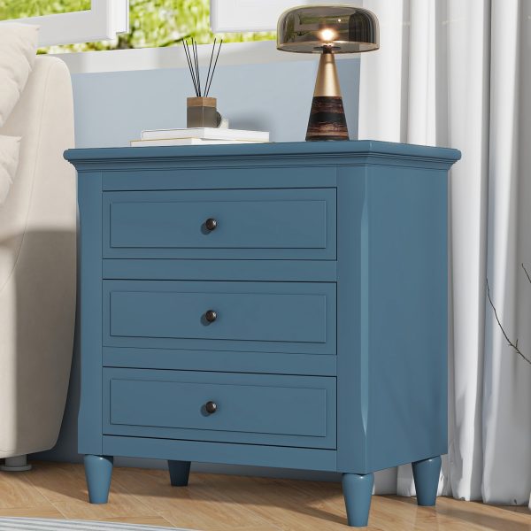 28'' Pine Wood Nightstand with 3 Drawers & Smooth-Glide Rails, Minimalist Bedside Cabinet with Metal Handles & Rubber Feet, Versatile Side Table for Bedroom, Sofa, Couch & Office