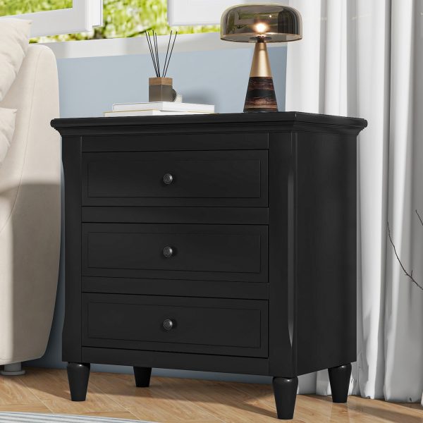 28'' Painted Finish Nightstand with 3 Drawers & Smooth-Glide Rails, Minimalist Bedside Cabinet Featuring Metal Handles & Rubber Legs, Versatile Side Table for Bedroom, Sofa, Couch & Office