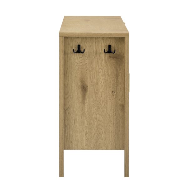 Modern Wave-Pattern Storage Sideboard with 3 Drawers, Large-Capacity Buffet Cabinet with Built-in Hooks & Extra Center Support Leg, Suitable for Living Room, Entryway & Hallway
