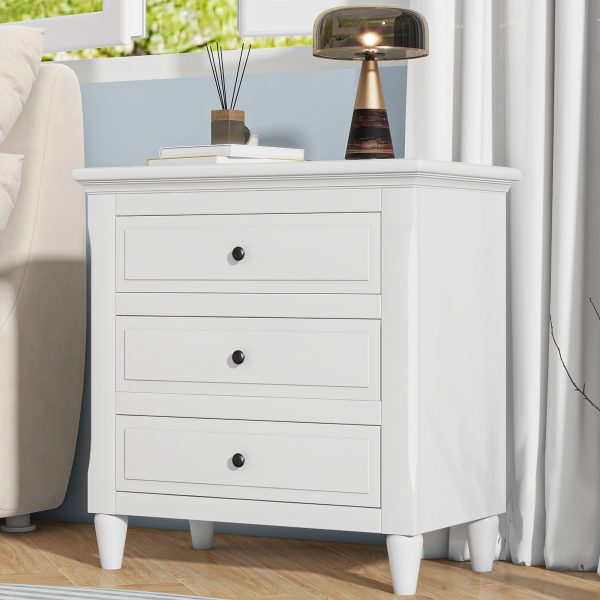 28'' Painted Nightstand with 3 Drawers & Smooth-Gliding Rails, Simple Bedside Cabinet with Metal Handles & Rubber Legs, Minimalist Side Table for Bedroom, Sofa, Couch & Office
