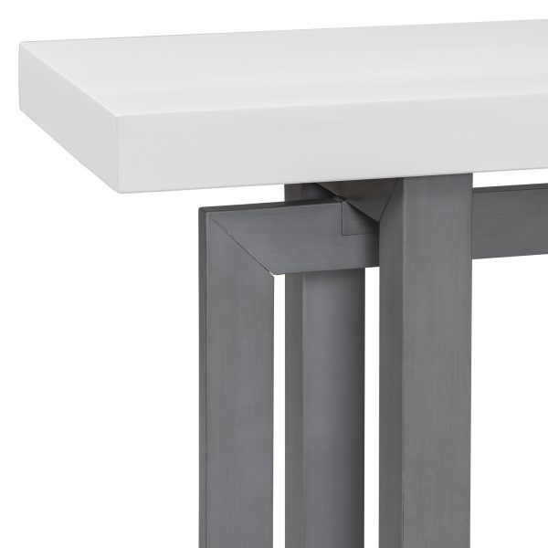 3-43.jpg 59.1'' Painted Entryway Console Table with Pine Veneer, Unique Triple-Rectangle Structure, Thick Solid Pine Legs, Extra-Long Sofa Table for Hallway, Living Room & Kitchen