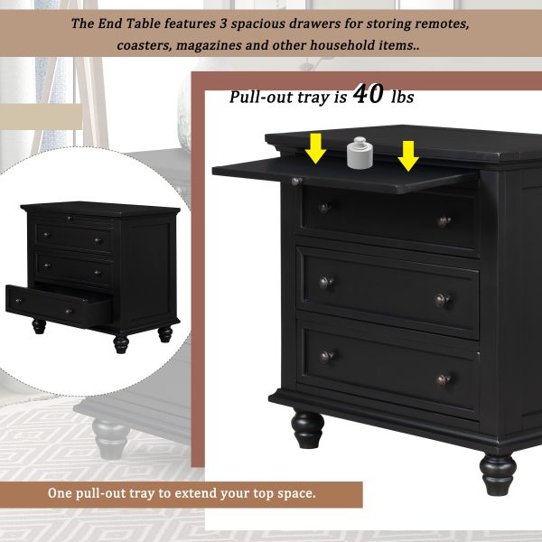 27.6'' Painted Nightstand with Pull-Out Tray, Stylish Bedside Cabinet with 3 Drawers, Minimalist Sofa Side Table with Rubber Legs & Metal Handles for Bedroom, Sofa, Couch and Office