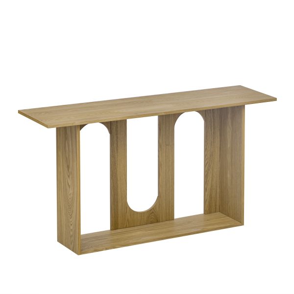 3-50.jpg Modern Curved-Design Console Table with Ash Veneer & Open Storage Shelf, Perfect for Entryway, Hallway, Living Room, Foyer and Corridor