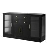 58.3" Modern Buffet Sideboard with 4 Doors, 2 Drawers, Adjustable Shelves, Built-in Power Outlet, Acrylic Panels & Aluminum Alloy Handles, Storage Cabinet for Dining Room, Living Room and Kitchen