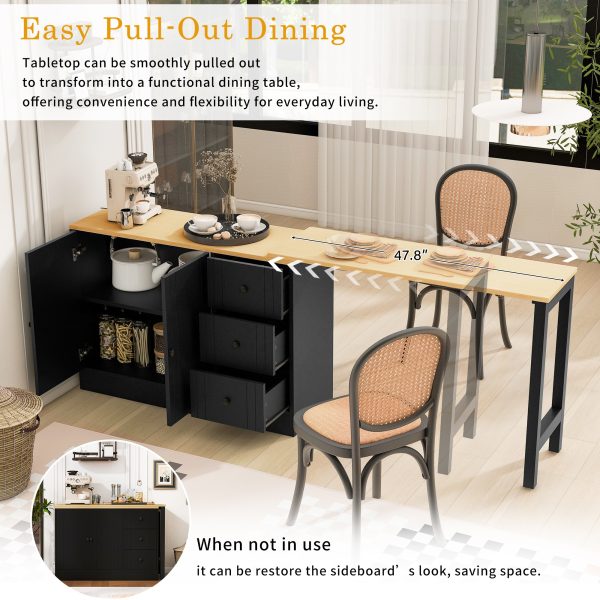 89.7'' Wooden Sideboard with Extendable Tabletop, Multifunctional Storage Cabinet with 2 Doors & 3 Drawers for Living Room, Study, Foyer & Kitchen