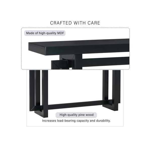 59.1'' Extra Long Painted Console Table with Pine Veneer, Unique Triple Rectangle Design and Thick Pine Wood Legs, Versatile for Entryway, Living Room and Kitchen