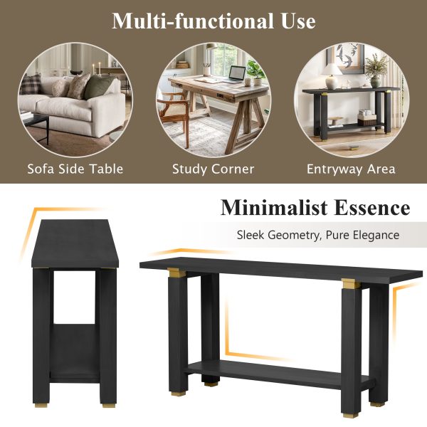 3-63.jpg 62.9" Modern Minimalist Console Table, Solid Wood Entryway & Sofa Table with Metal Decorative Accents, Built-in Open Storage Shelf, Suitable for Living Room and Hallway