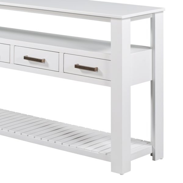 3-7.jpg 61.5'' Large Entryway Console Table with 4 Drawers, 3-Tier Open Shelves and Metal Handles - Painted Design, Versatile for Living Room, Bedroom, Foyer & Kitchen