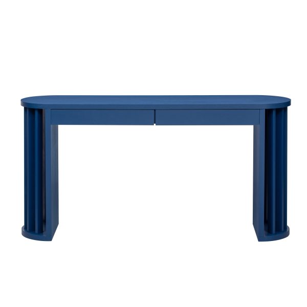59-Inch Long Console Table with Oak Veneer, Entryway Table with Vertical Ribbed Legs, Minimalist Sofa Table with 2 Drawers for Entryway, Hallway and Living Room