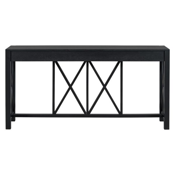 3-71.jpg 60'' Acacia Veneer Console Table with 4 Spacious Drawers, Modern Crisscross Design Entryway Table, Farmhouse Sofa Table with Open Bottom Storage for Living Room, Kitchen, Dining Room & Hallway