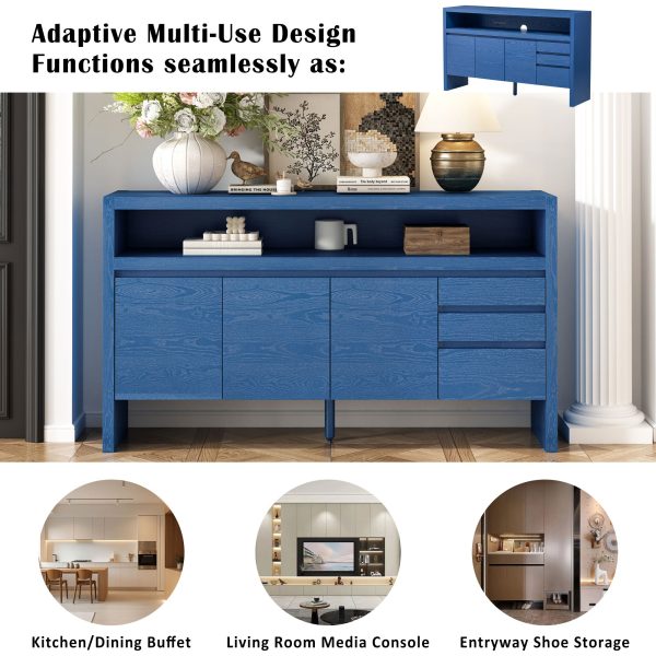 60" 3-Door & 3-Drawer Sideboard C Modern Ash Veneer MDF Storage Cabinet with Semi-Open Shelf & Semi-Circular Back Cutout, Large Capacity Buffet for Living Room, Hallway and Dining Area