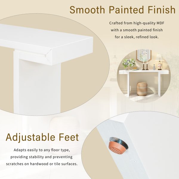60" Large Console Table with Geometric Clean Lines, Painted Finish & Adjustable Feet C Stylish Entryway Table for Living Room, Entryway and Hallway