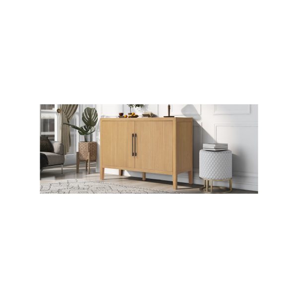 3-8.jpg 47.25-Inch Farmhouse Sideboard with Pine Veneer, 2-Door Retro Buffet & Minimalist Wooden Storage Cabinet with Metal Handles and Adjustable Feet for Living Room & Kitchen